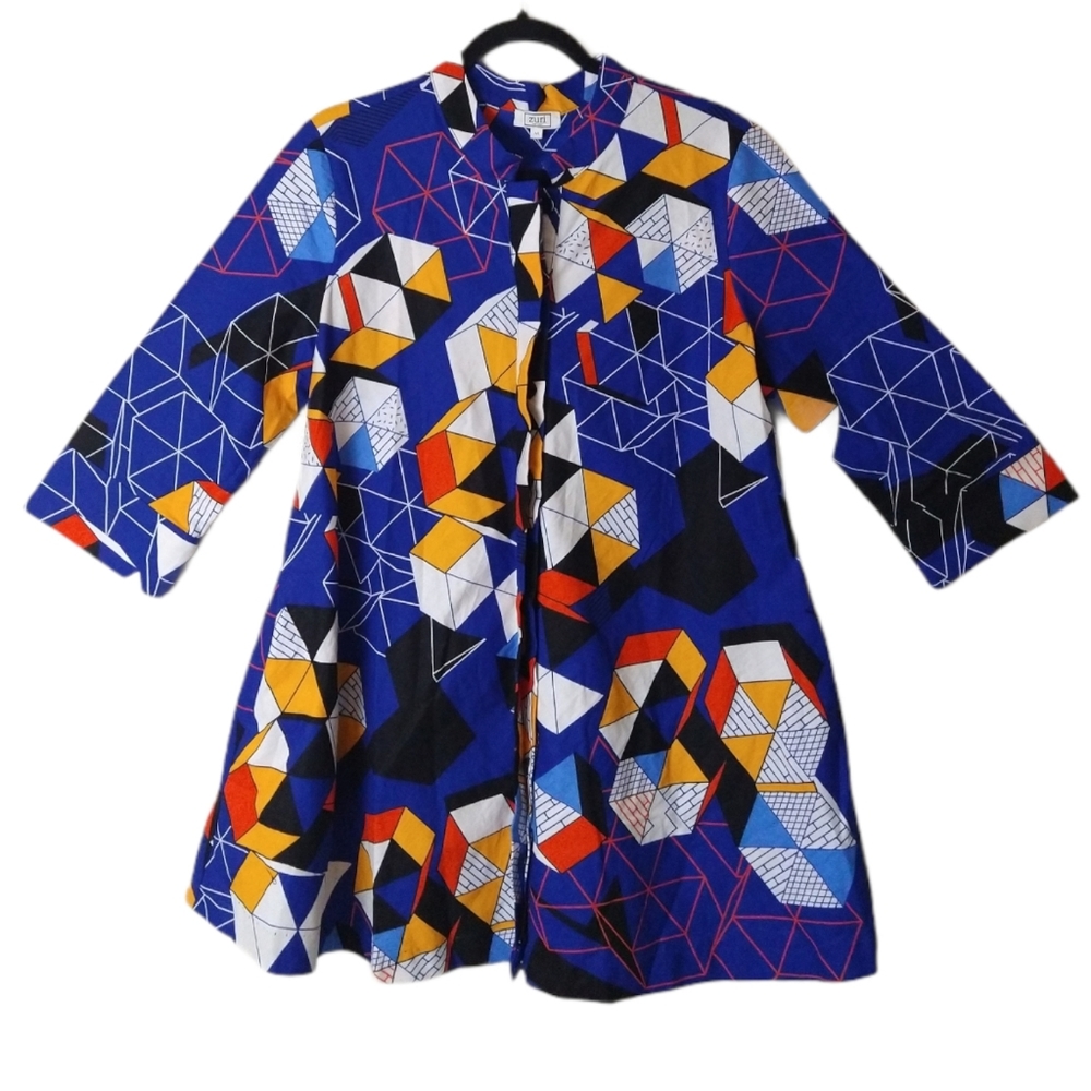 Zuri Geometric Print Button Shirt Dress. M